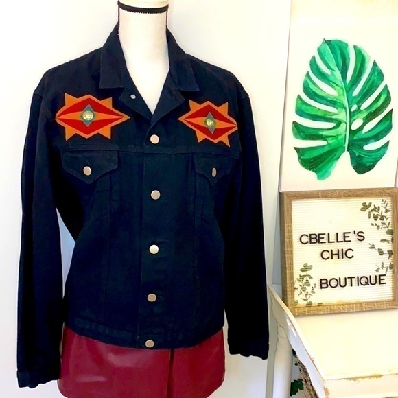 Sundance Moxie Black Jean Jacket w/Western Appliqués Sz S - Picture 3 of 15